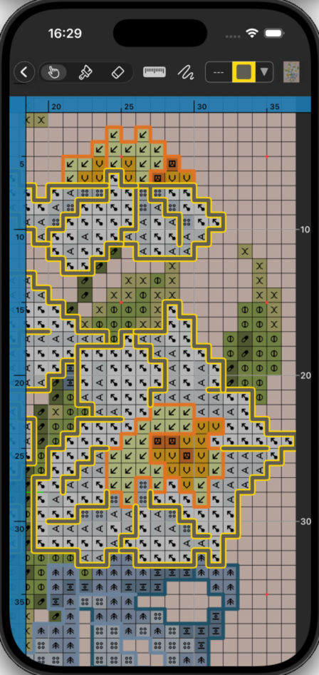 Editor features (backstitch, ruler, formatting, highlighting, backlighting)