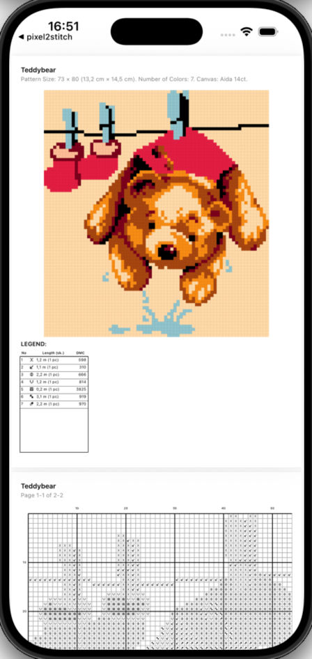 Export the pattern in a multi-page PDF format