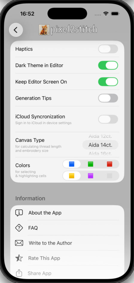 App settings list